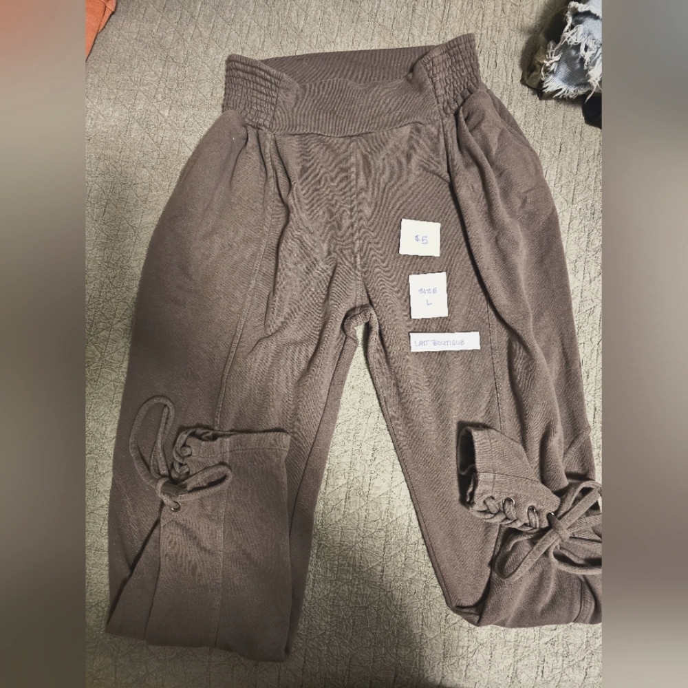 Gray Knit Joggers with Tie Detail